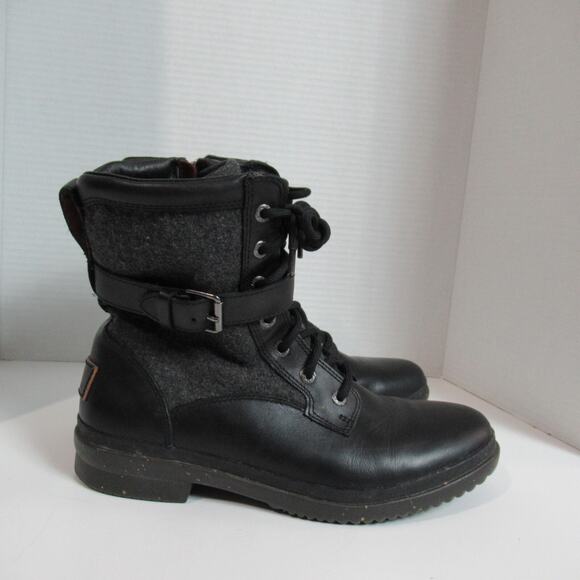 UGG Ankle Boots Womens Size US 8 Black Leather Kesey Waterproof Sheepwool Hiking